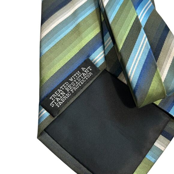 Van Heusen Men's 100% Silk Green and Blue Striped Tie - Picture 5 of 6